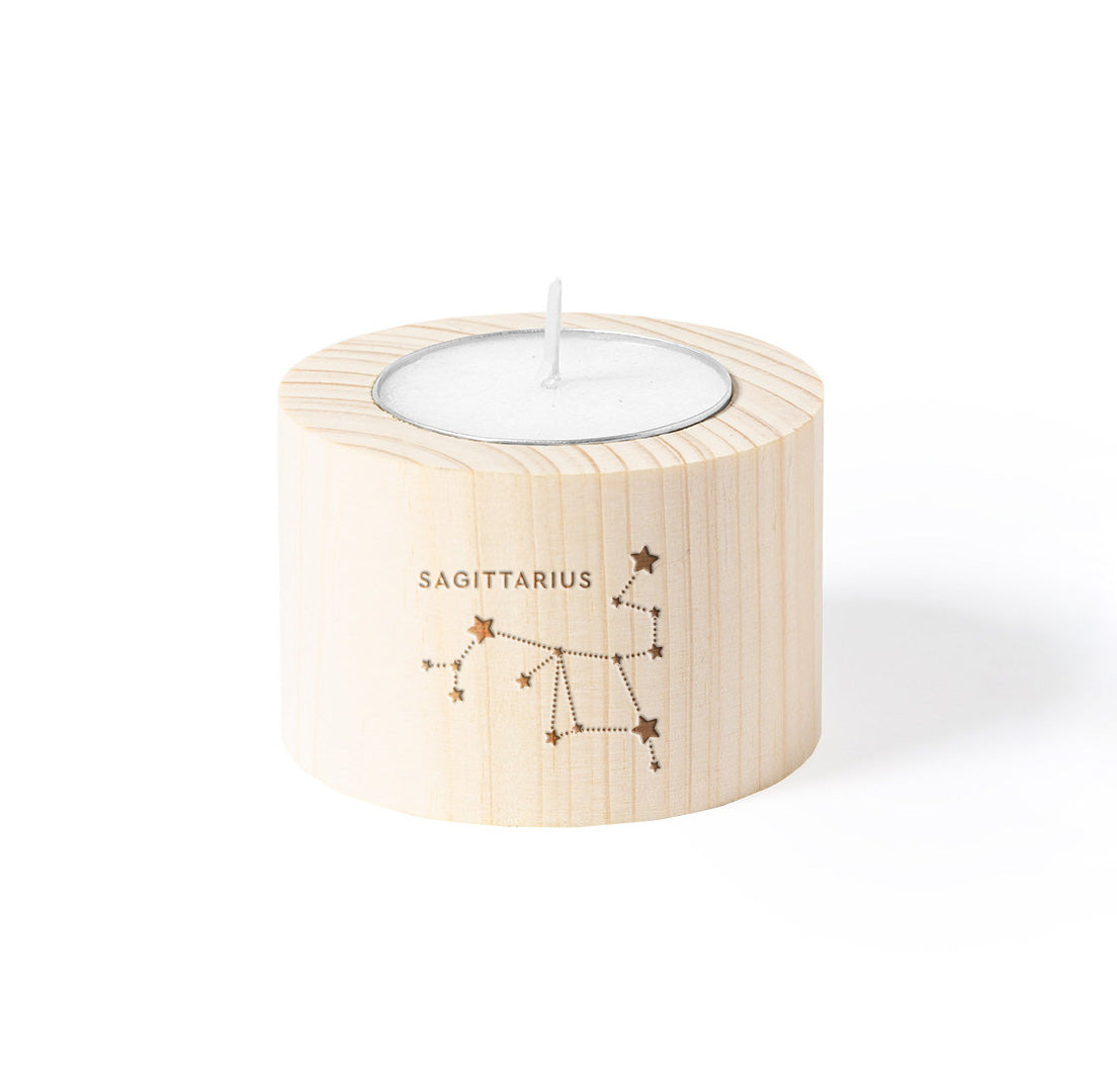 Vela del Zodiaco con base de madera grabada – Elige tu signo