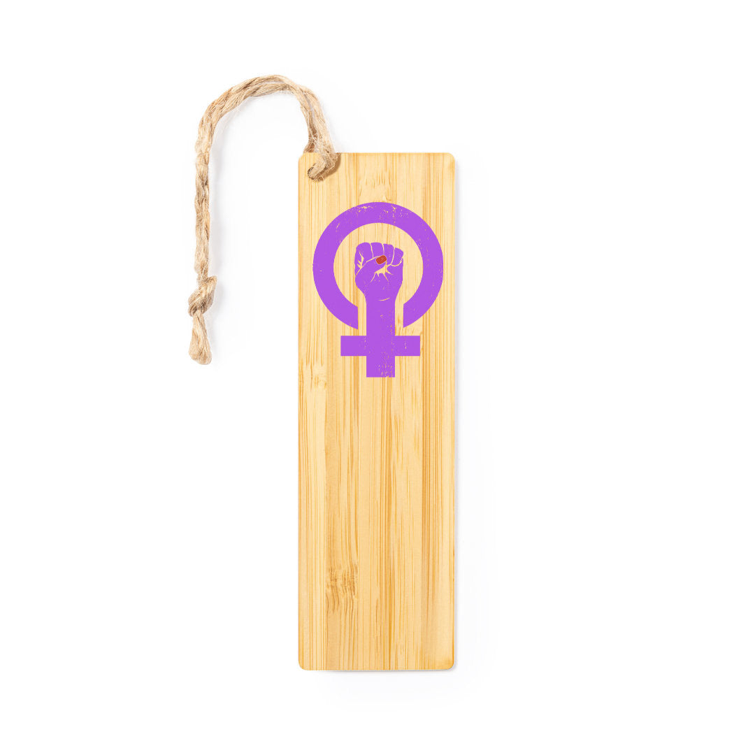 Marcapáginas de bambú natural con mensaje del Día de la Mujer y cordón de yute