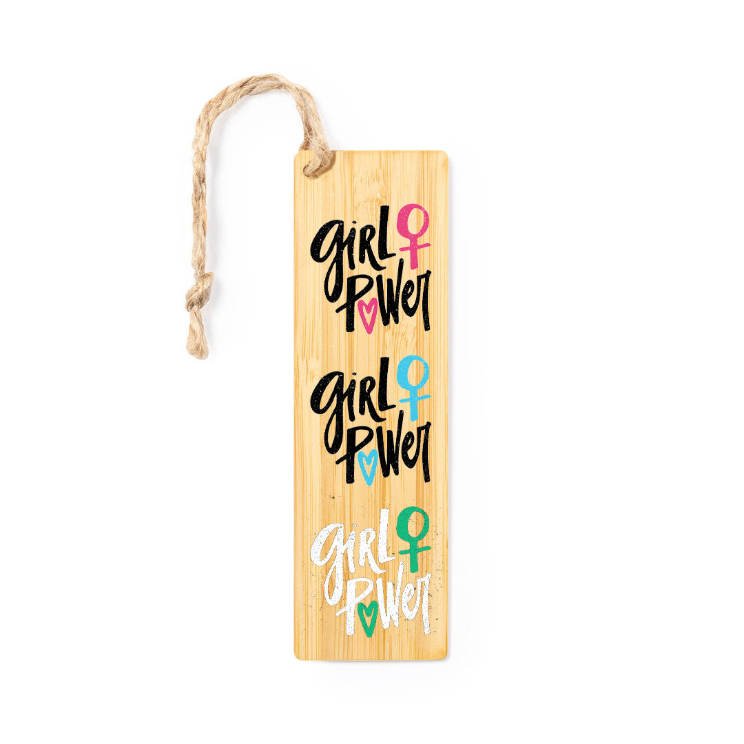 Marcapáginas de bambú natural con mensaje del Día de la Mujer y cordón de yute