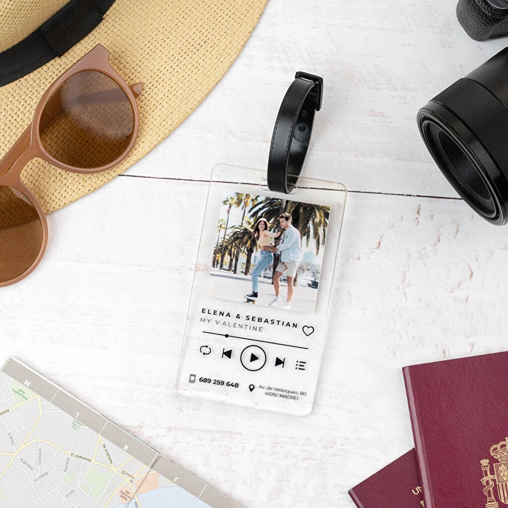 Etiqueta de metacrilato transparente para maletas de viaje personalizada con impresión directa a todo color