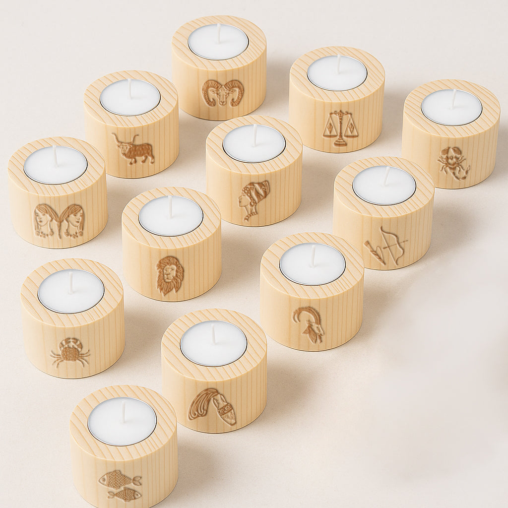 Vela del Zodiaco con base de madera grabada – Elige tu signo