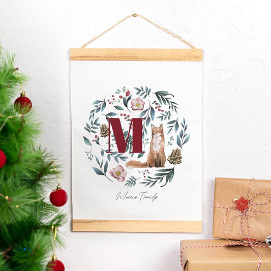 póster de tela personalizado con marco de madera con sujeción arriba y abajo y cuerda rústica para colgarlo